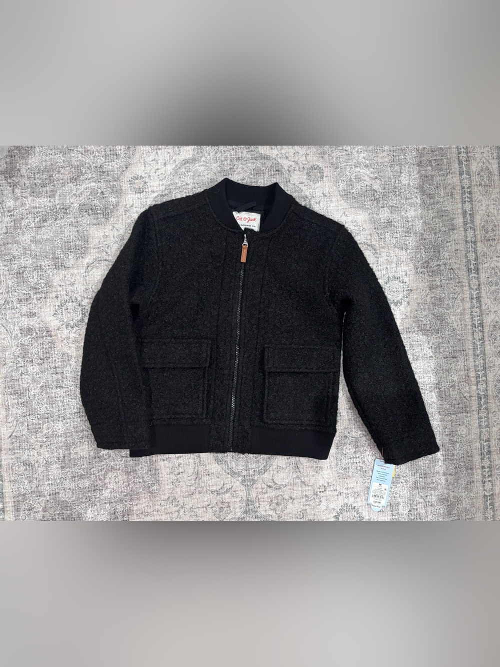 Cat & Jack Black Kids Faux Fur Textured Jacket - Size Medium, NWT